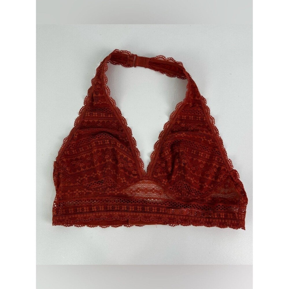 Victoria's Secret Rust Red/Orange Lace Halter Neck Bralette Size Large Lined